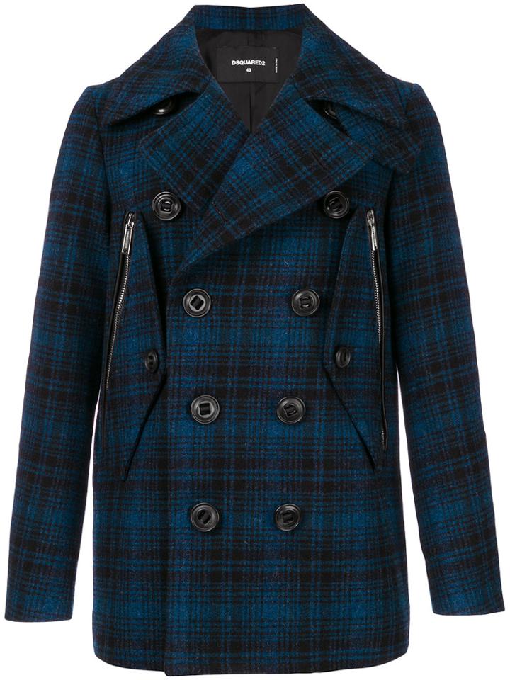Dsquared2 Checked Double Breasted Coat - Blue