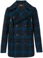 Dsquared2 Checked Double Breasted Coat - Blue