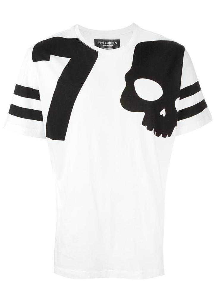 Hydrogen Skull Print T-shirt, Men's, Size: Xxl, White, Cotton/polyester/spandex/elastane
