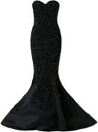 Mikael D. Strapless Fishtail Gown, Women's, Size: 40, Black, Silk