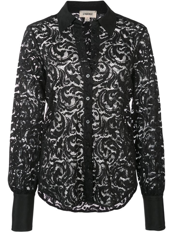 L'agence Semi-sheer Floral Lace Shirt - Black