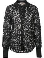L'agence Semi-sheer Floral Lace Shirt - Black