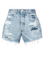 Moussy Vintage Distressed Denim Shorts - Blue