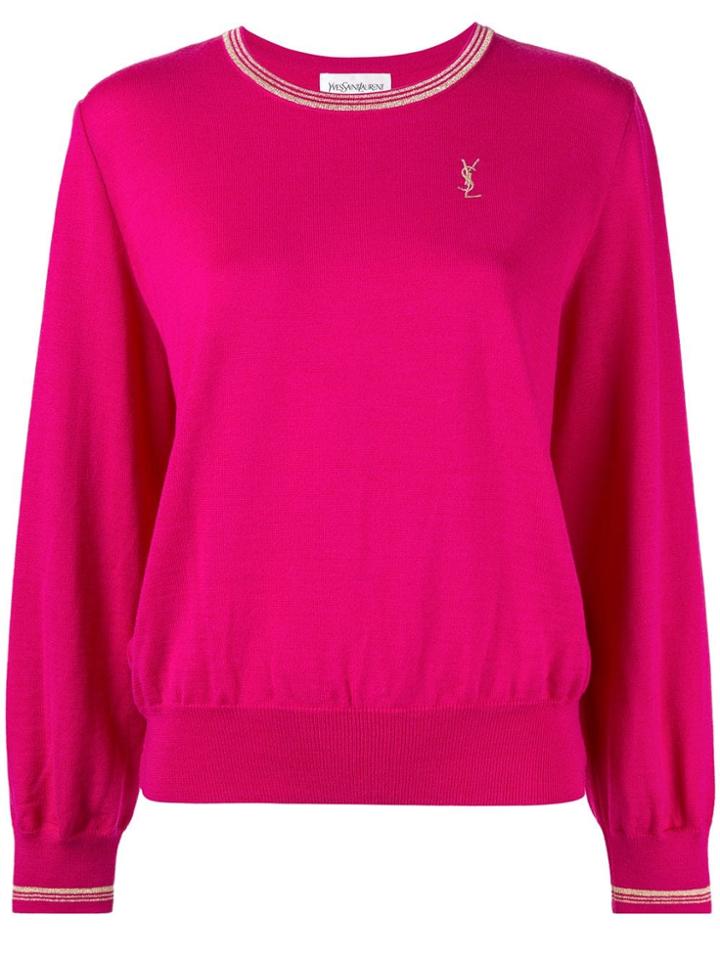 Yves Saint Laurent Pre-owned Striped Trim Jumper - Purple