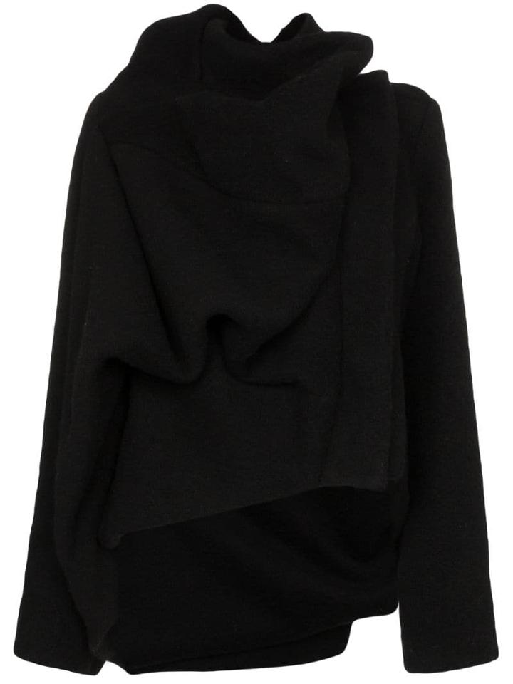 Rick Owens Asymmetric Draped Neck Wool Jacket - Black