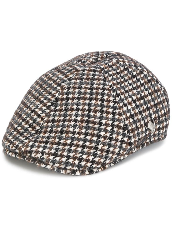 Tagliatore Houndstooth Flat Cap - Brown