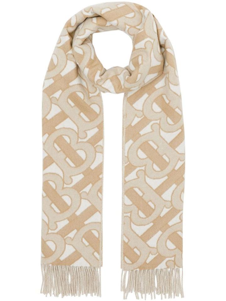 Burberry Monogram Fringed Scarf - Neutrals