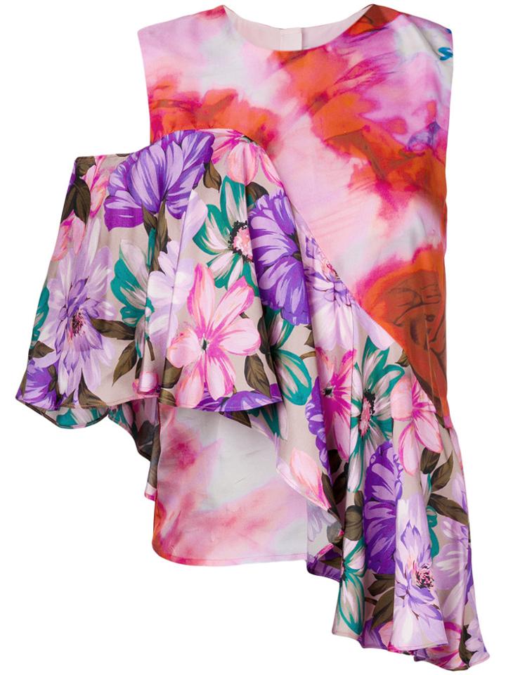 Msgm Printed Ruffled Trim Top - Pink & Purple