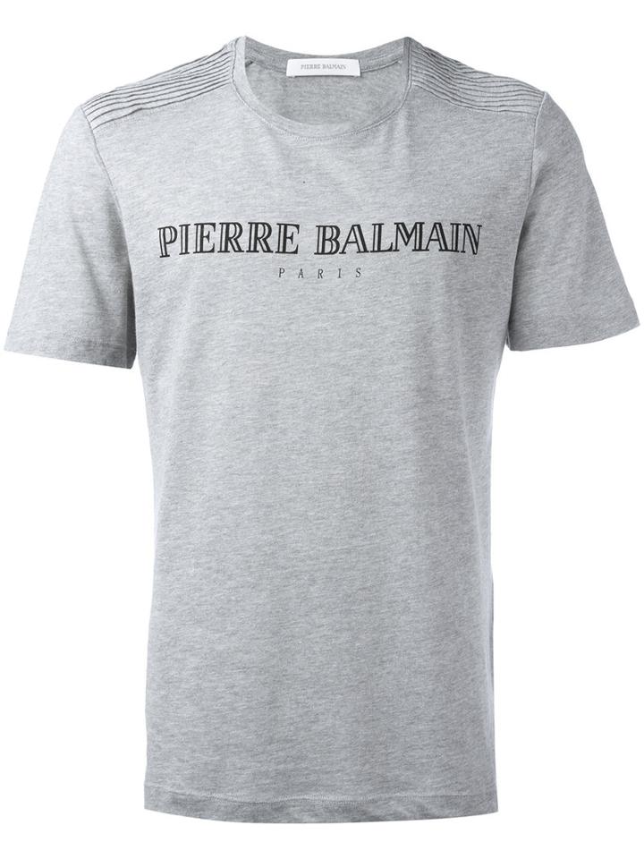 Pierre Balmain Logo Print T-shirt, Men's, Size: 44, Grey, Cotton/polyester