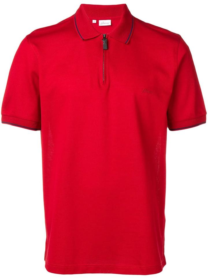 Brioni Zipped Placket Polo Shirt - Red