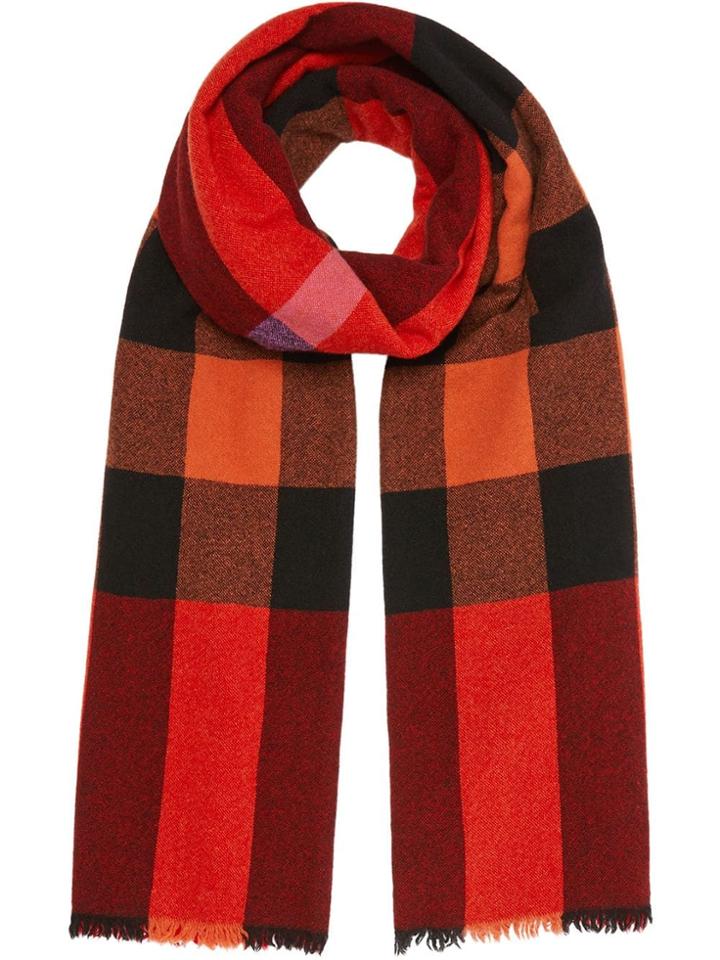 Burberry Fringed Check Wool Cashmere Scarf - Red