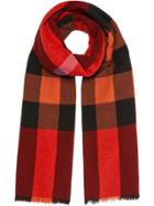 Burberry Fringed Check Wool Cashmere Scarf - Red