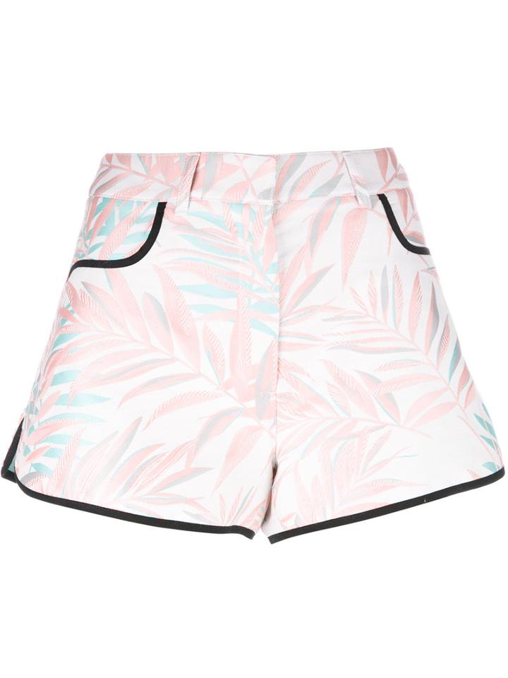 House Of Holland Palm Leaf Shorts, Women's, Size: 12, Nude/neutrals, Polyester/cotton