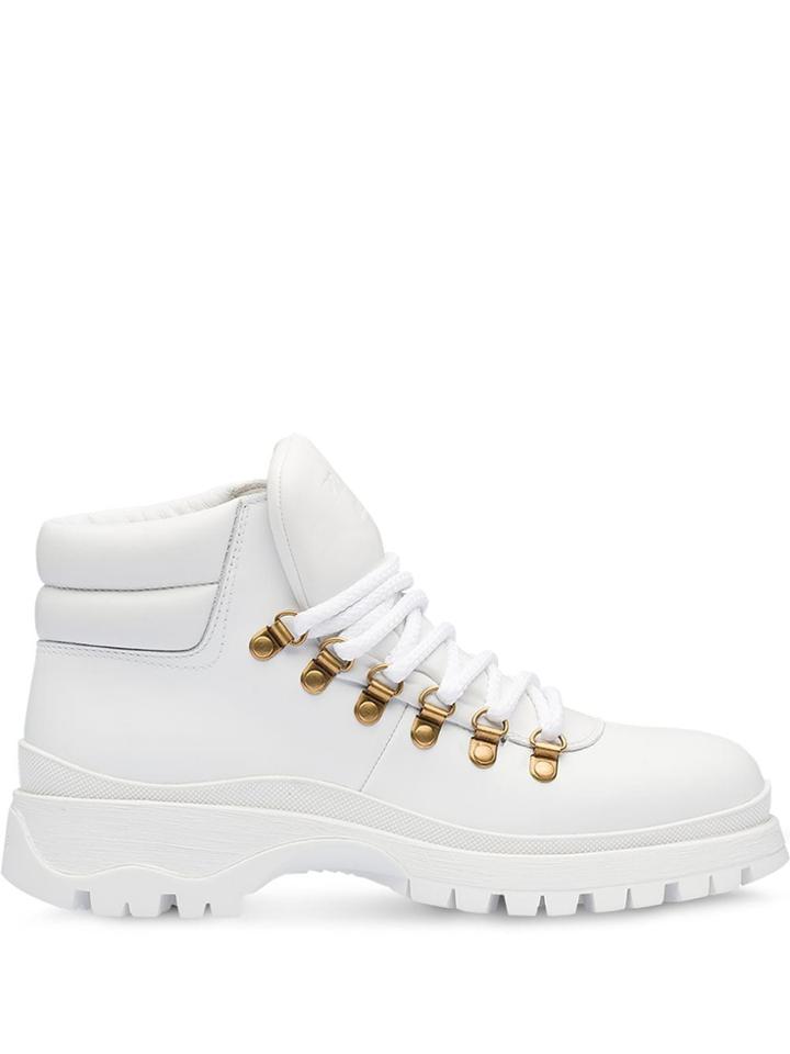 Prada Lace-up Ankle Boots - White