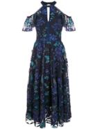Marchesa Notte Floral Cold Shoulder Dress - Blue