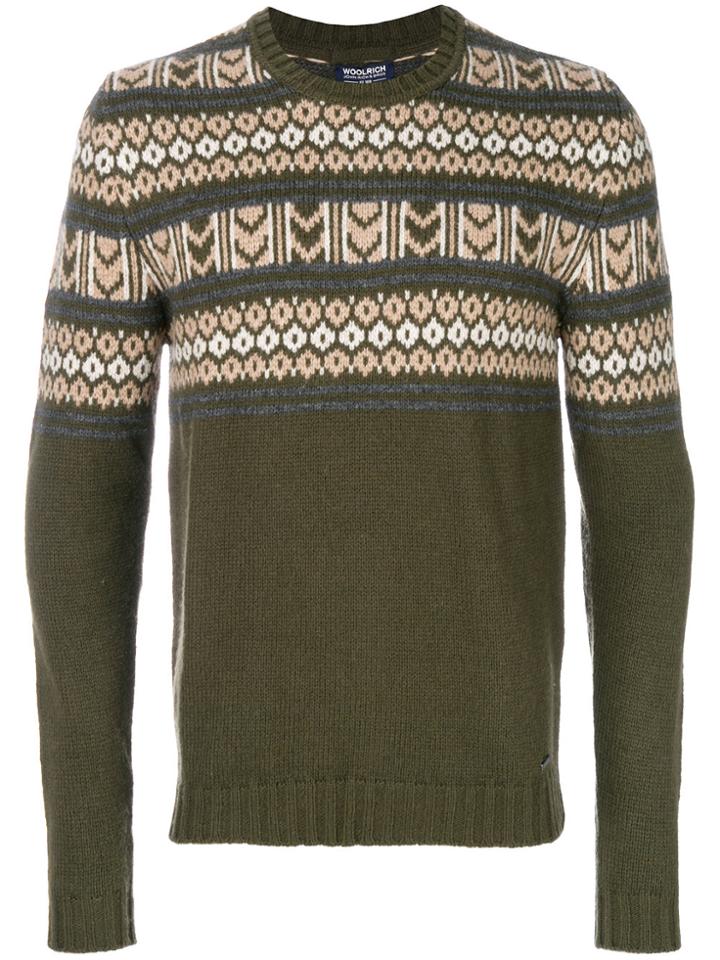 Woolrich Patterned Crew Neck Jumper - Green