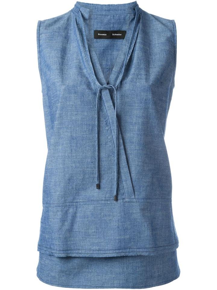 Proenza Schouler Chambray Tank Top, Women's, Size: 4, Blue, Cotton