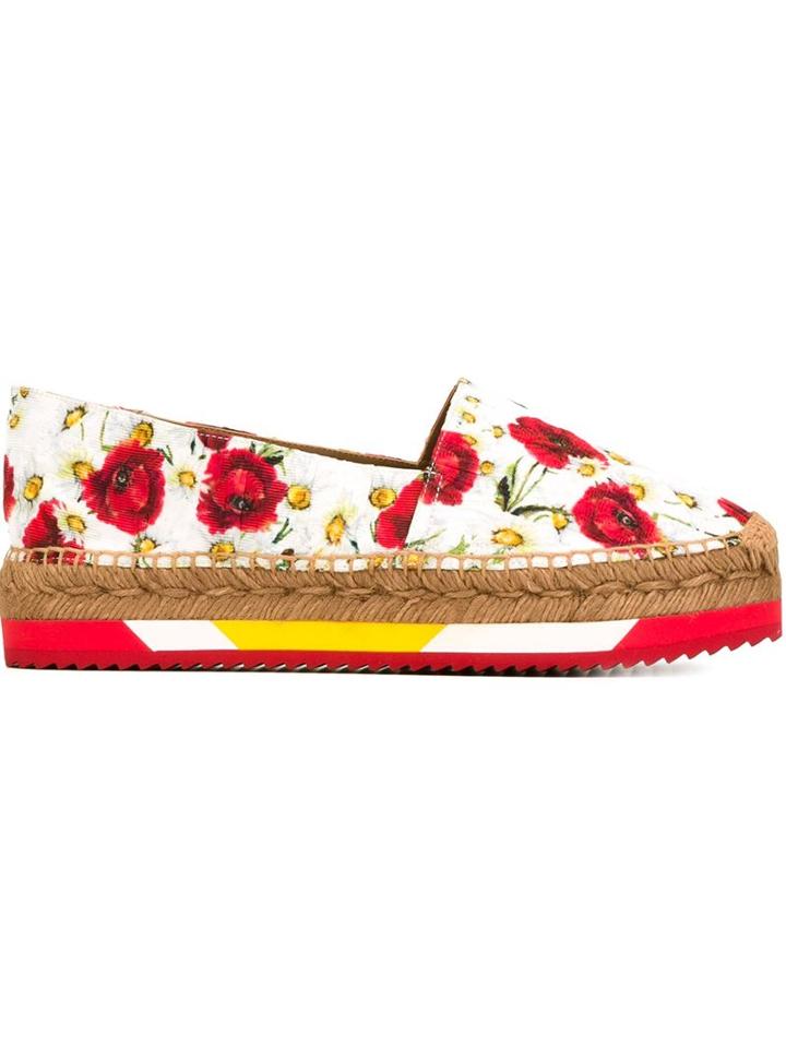 Dolce & Gabbana Daisy And Poppy Print Espadrilles, Women's, Size: 35, Red, Cotton/leather/rubber