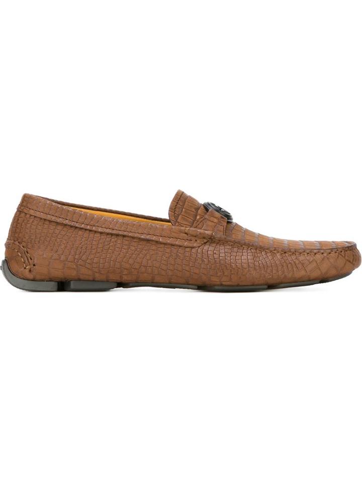 Giorgio Armani Embossed Loafers, Men's, Size: 6, Brown, Calf Leather/rubber