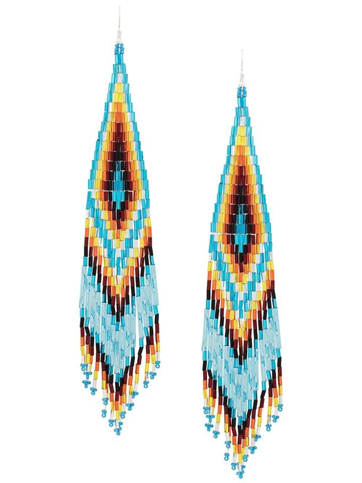 Jessie Western Beaded Long Earrings - Blue