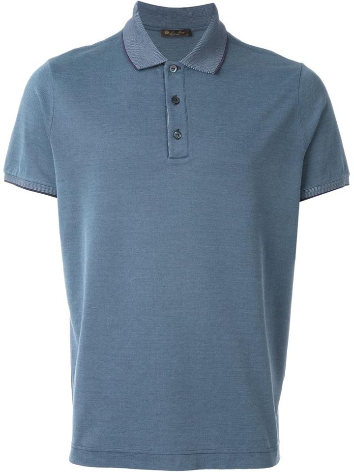 Loro Piana Contrast Collar Polo Shirt, Men's, Size: Xl, Blue, Silk/cotton