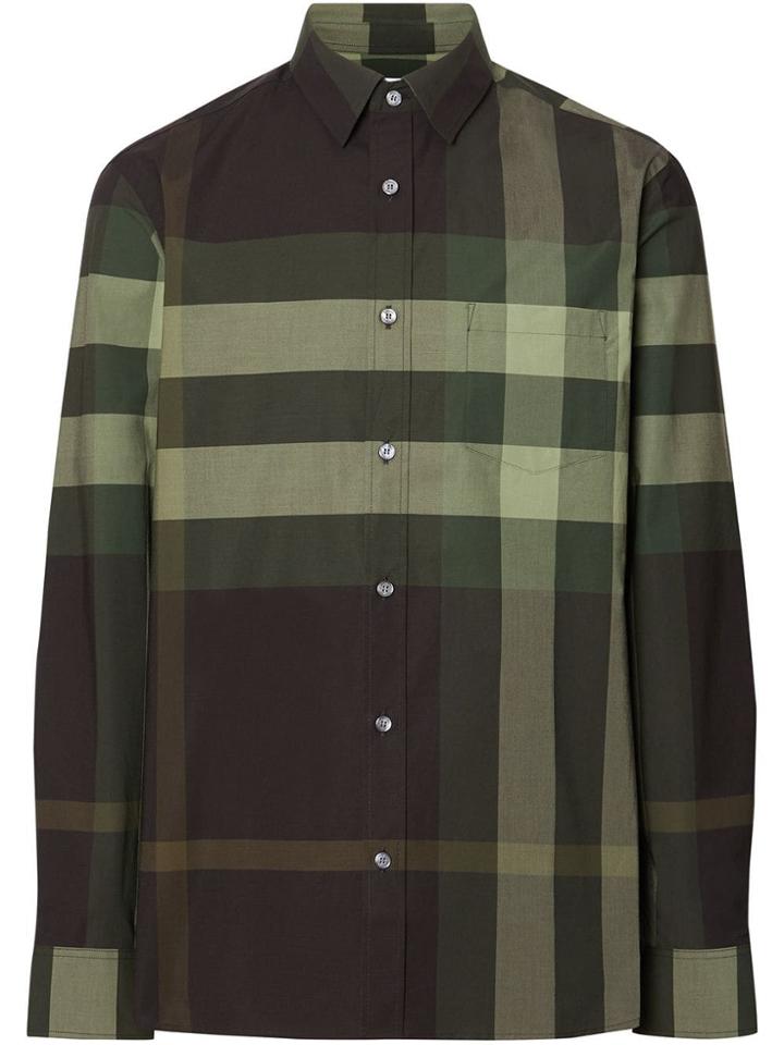 Burberry Check Stretch Cotton Shirt - Green