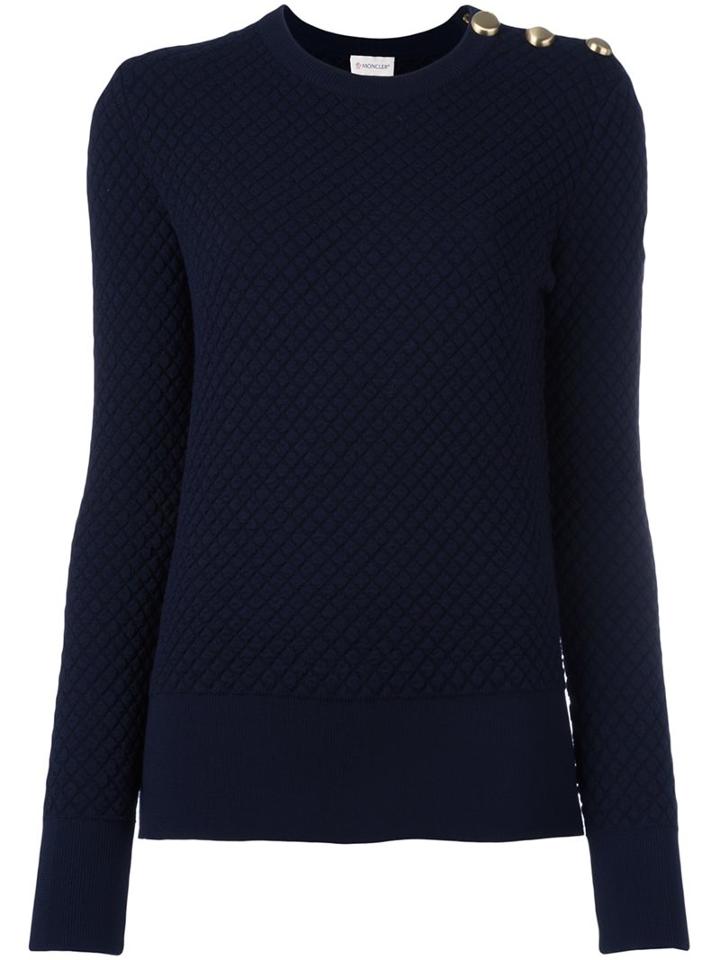 Moncler Quilted Knit Sweater, Women's, Size: Xs, Blue, Polyamide/polyester/viscose/virgin Wool