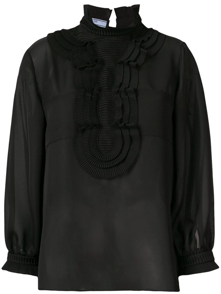 Prada Pleated Insert Sheer Blouse - Black
