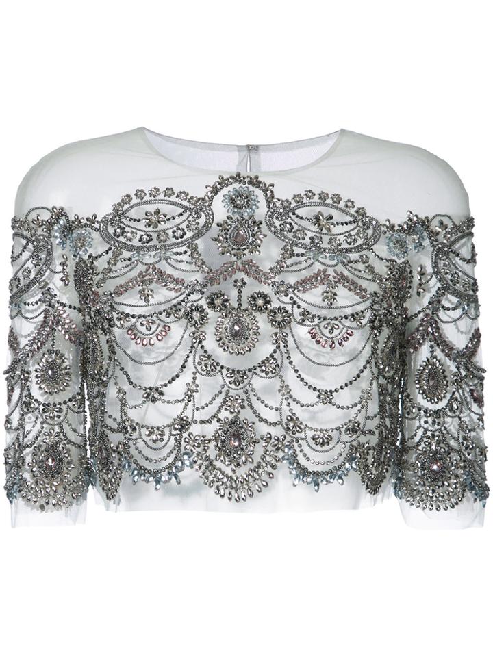 Monique Lhuillier Embellished Sheer Capelet - Metallic