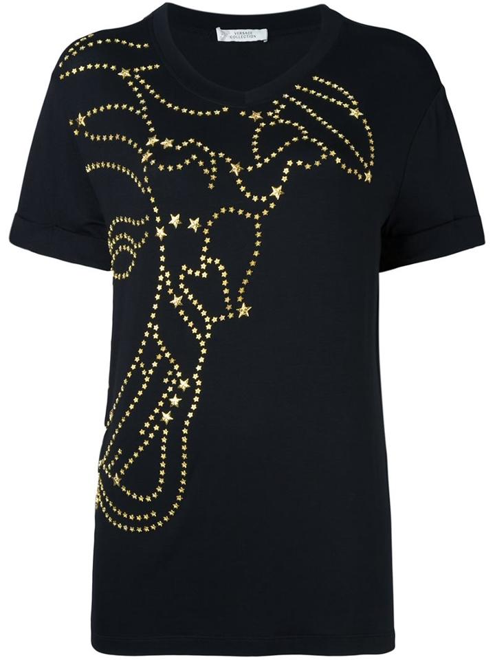 Versace Collection Star Stud T-shirt, Women's, Size: 46, Black, Viscose/spandex/elastane