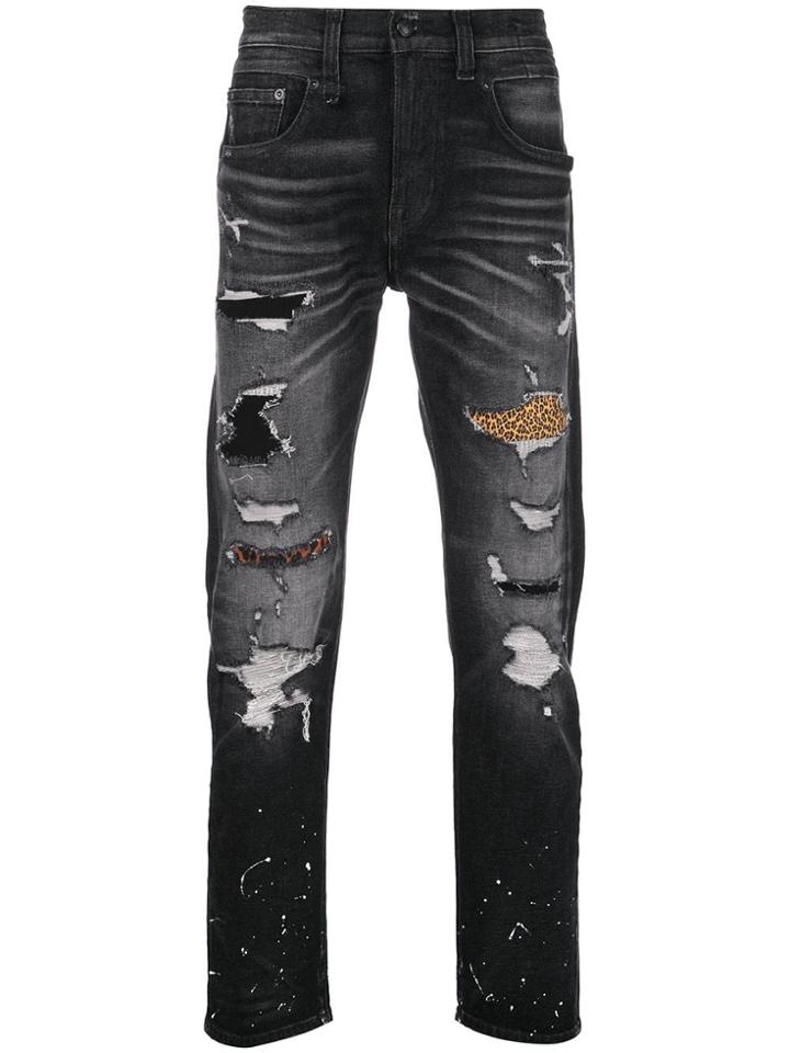 R13 Boyfriend Jeans With Leopard Inserts - Black