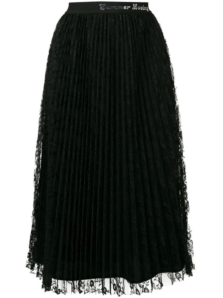 Pinko Lace Pleated Midi Skirt - Black