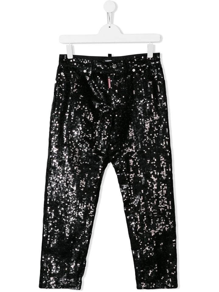 Dsquared2 Kids Teen Sequin Embroidered Trousers - Black