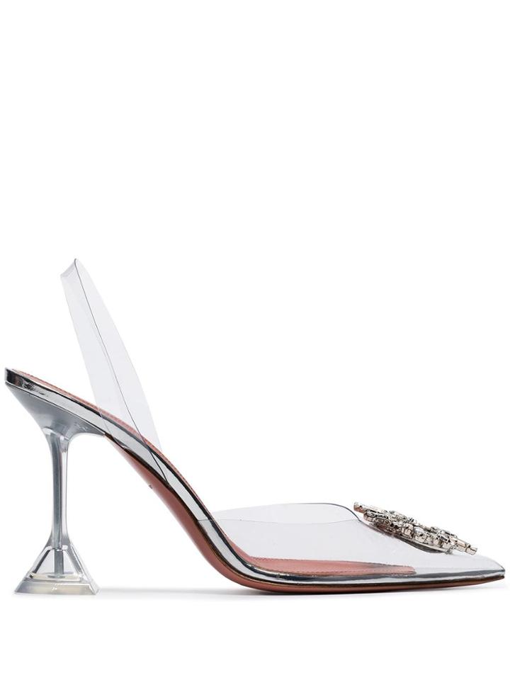 Amina Muaddi Transparent And Silver Tone Begum 95 Pvc Slingback Pumps
