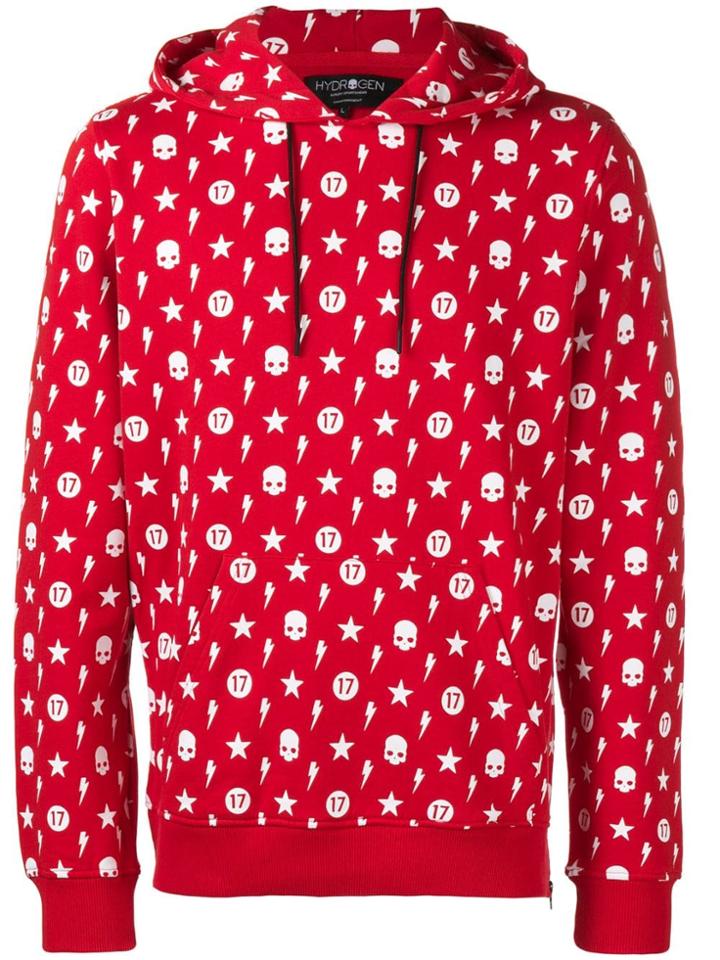 Hydrogen Skull Pattern Hoodie - Red