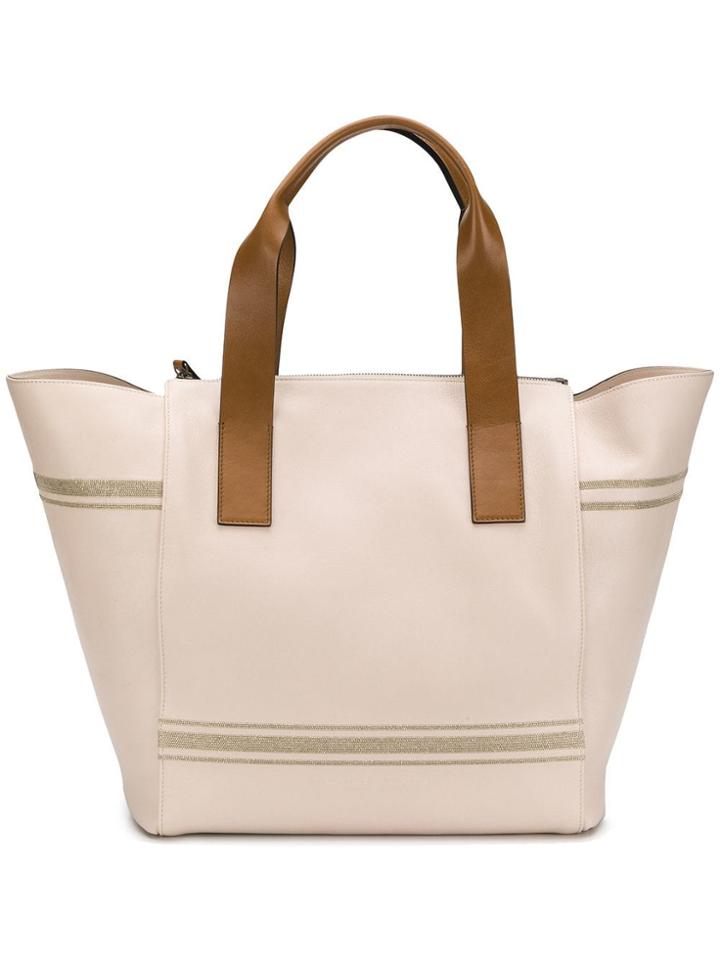 Brunello Cucinelli Contrast Stripe Tote - Neutrals