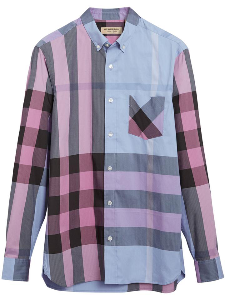 Burberry Check Stretch Shirt - Blue