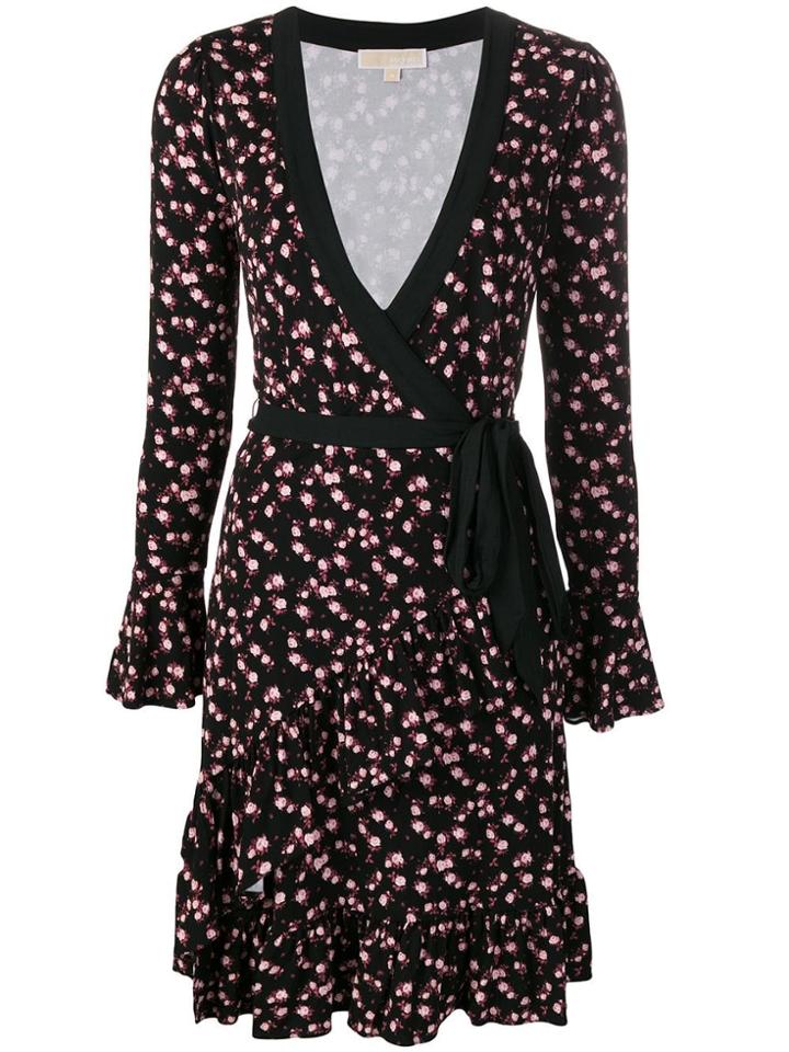 Michael Michael Kors Rose Print Wrap Dress - Black