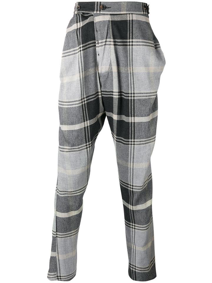 Vivienne Westwood Man Checked Drop-crotch Trousers, Men's, Size: 50, Grey, Polyamide/spandex/elastane/viscose/cotton