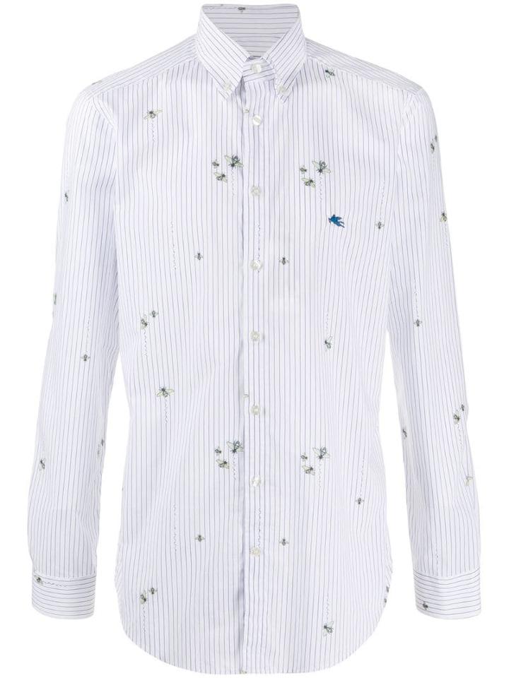 Etro Embroidered Striped Cotton Shirt - White