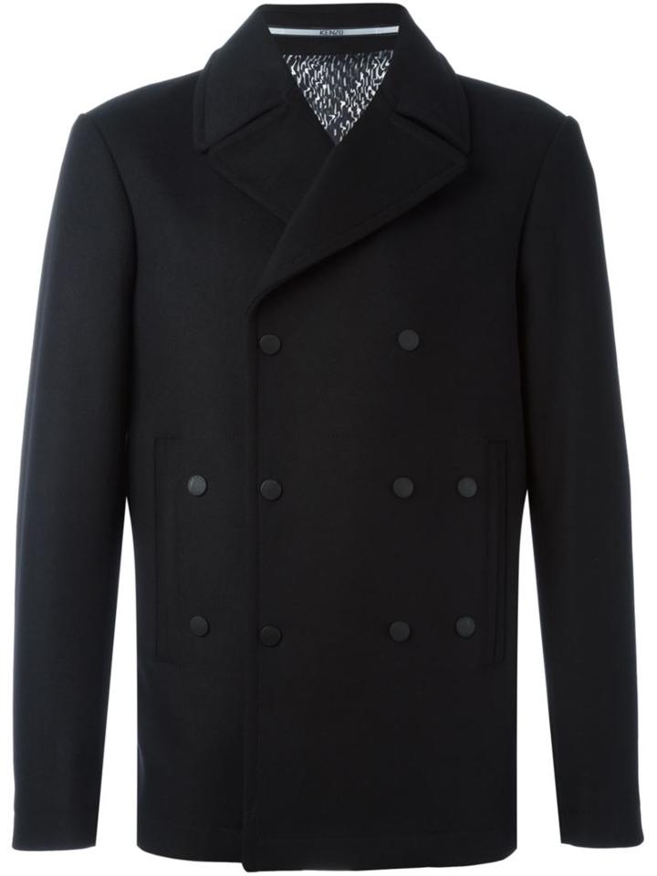 Kenzo Double Breasted Peacoat, Men's, Size: 48, Black, Polyamide/viscose/cashmere/wool
