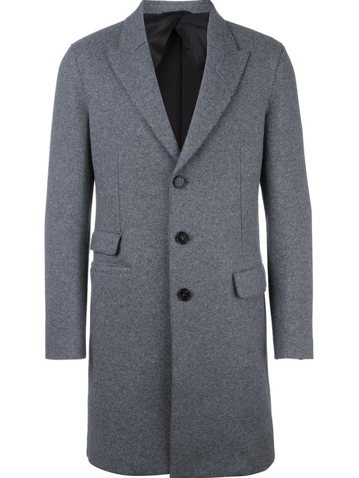 Neil Barrett Single Breasted Coat, Men's, Size: 52, Grey, Polyamide/polyester/viscose/wool