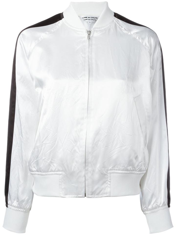 Comme Des Garçons Comme Des Garçons - Stripe Sleeve Bomber Jacket - Women - Nylon/polyester/polyurethane/acetate - S, Women's, White, Nylon/polyester/polyurethane/acetate