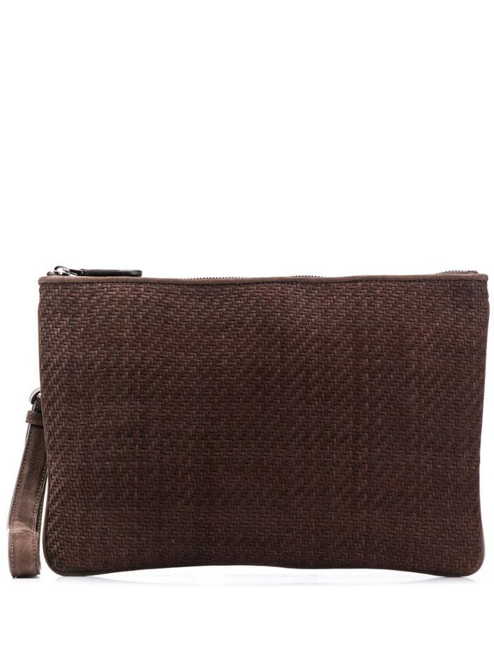 Ermenegildo Zegna Woven-effect Clutch Bag - Brown