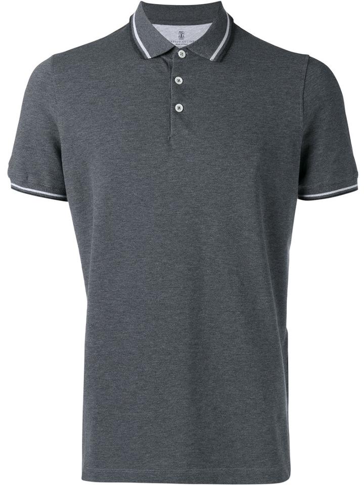Brunello Cucinelli Plain Polo Shirt, Men's, Size: Large, Grey, Cotton