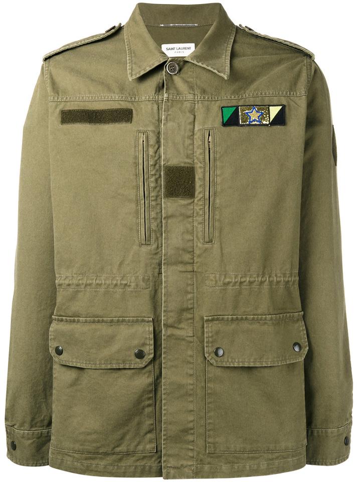 Saint Laurent - Sweet Dreams Shark Patch Military Jacket - Men - Cotton/ramie/lamb Skin/polyurethane - 44, Green, Cotton/ramie/lamb Skin/polyurethane