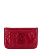 Saint Laurent Zipped Crinkled Monogram Pouch - Red