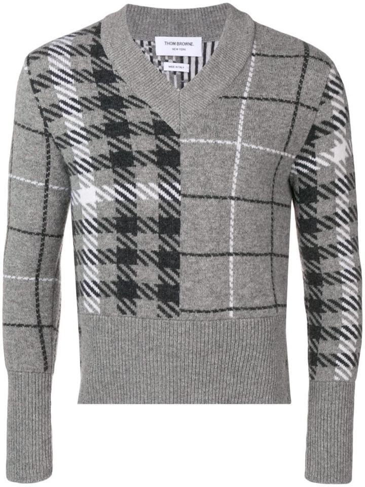 Thom Browne Fun-mix Check Jacquard Pullover - Grey