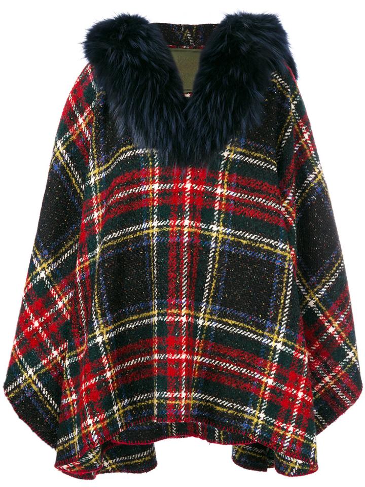 Mr & Mrs Italy Trimmed Plaid Cape - Blue