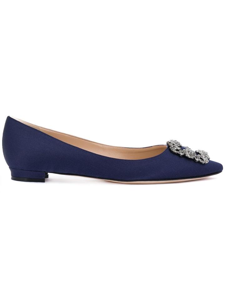 Manolo Blahnik Hangisi Embellished Ballerina Shoes - Blue